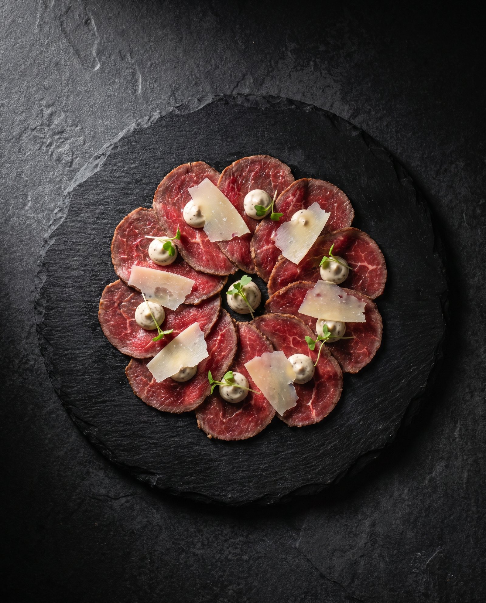 Carpaccio van rund, fine dining plating