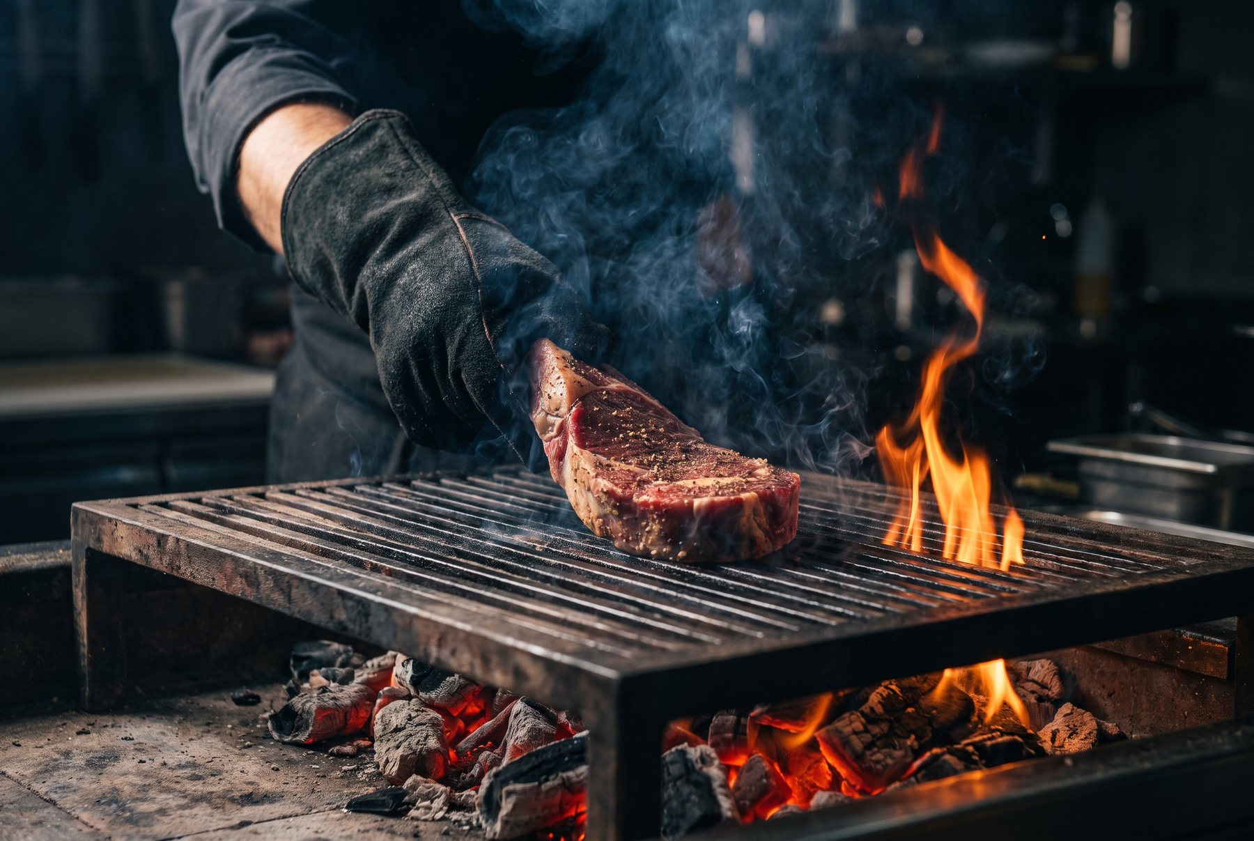 Vlees op de houtvuur-grill